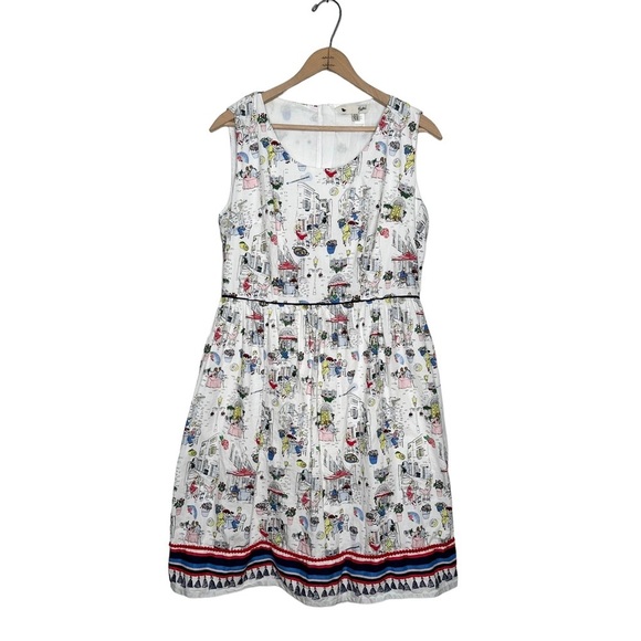 Yumi | White Outdoor Scenes Multi Color Sleeves Retro Dress Size 10 - Picture 1 of 7